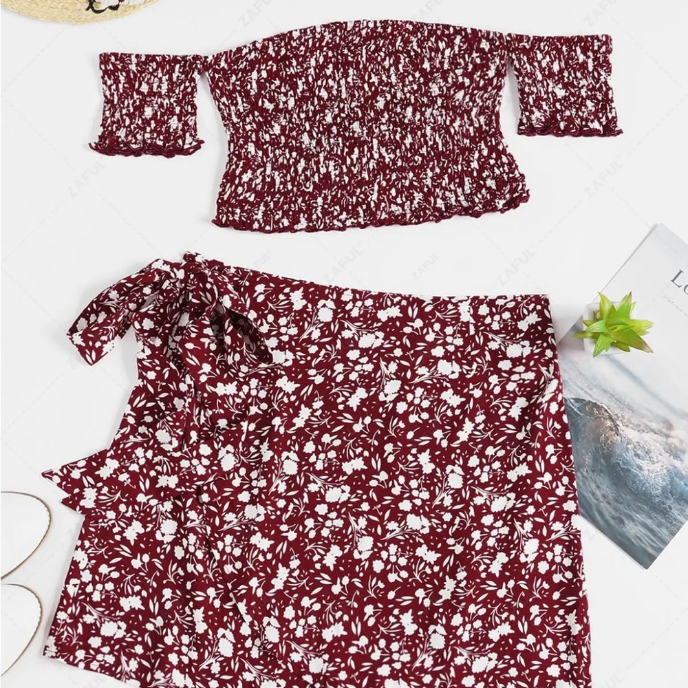 Floral Off-Shoulder Top and Skirt Set